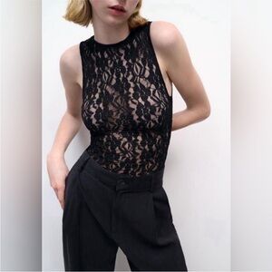 Zara Black Lace High Neck Bodysuit